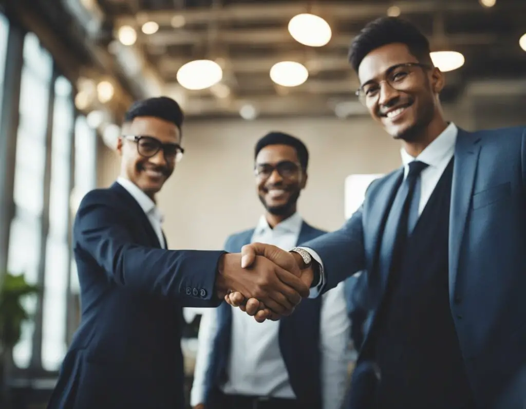 Three People Handshake